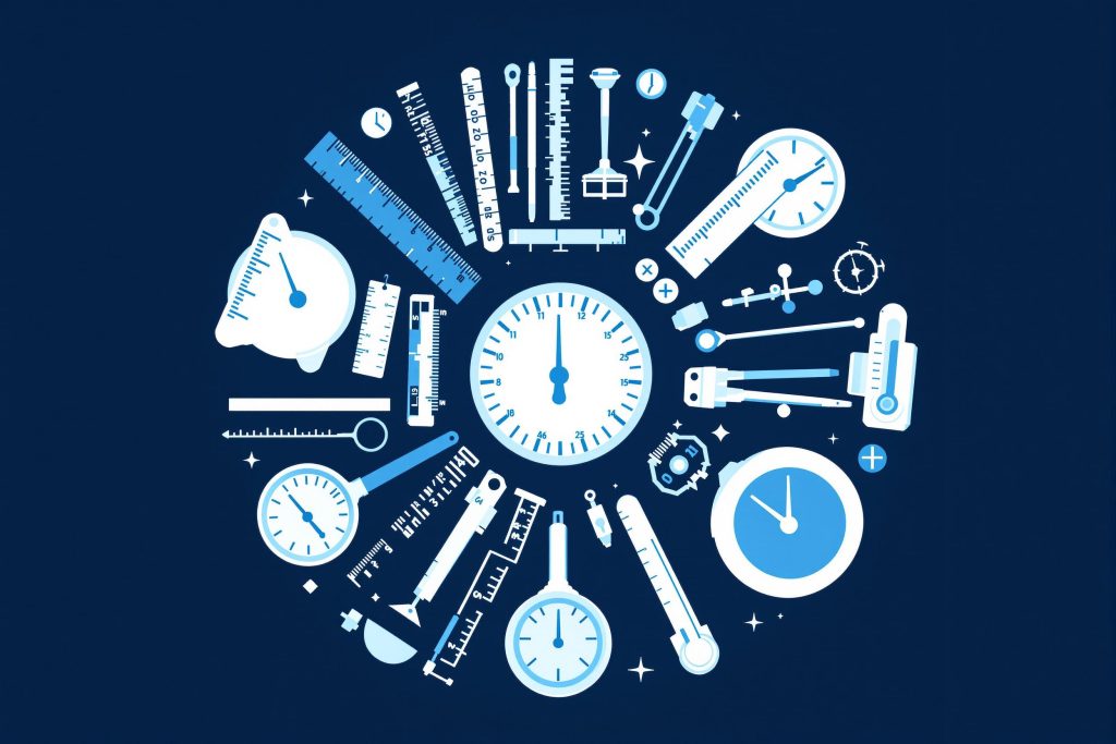 a circular pattern of different gauges and measuring instruments